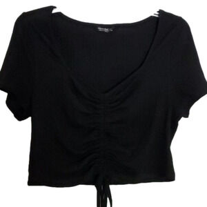NWOT SHEIN Curve Black Short Sleeve Rouched Crop Top Size 1XL